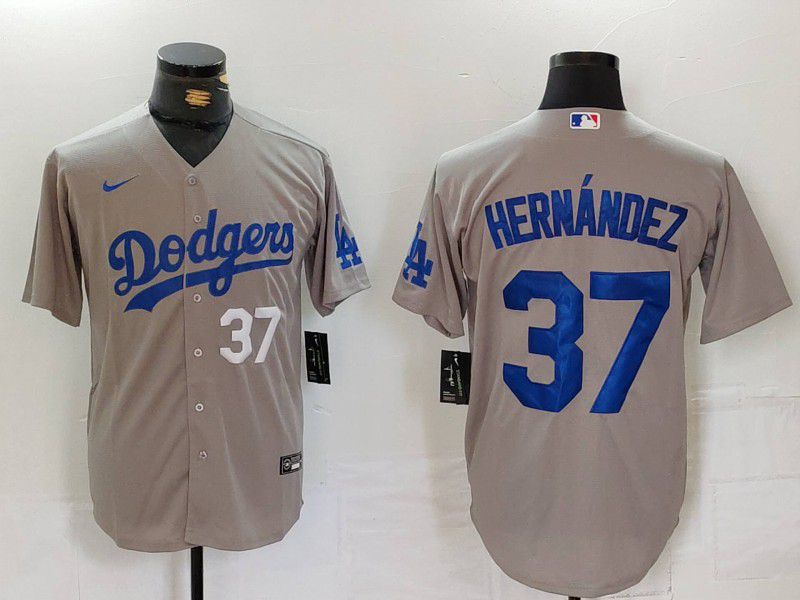 Men Los Angeles Dodgers 37 Hernandez Grey Nike Game 2024 MLB Jersey style 7242